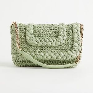 H&M Straw Shoulder Bag Sage Green